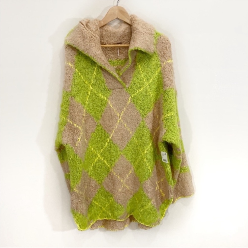 Free People Green and Tan Oversized Cardigan - Picture 4 of 7